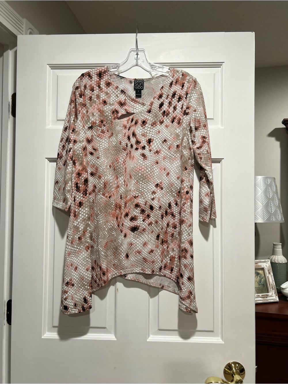 Pink Floral Print V-Neck Women's Top